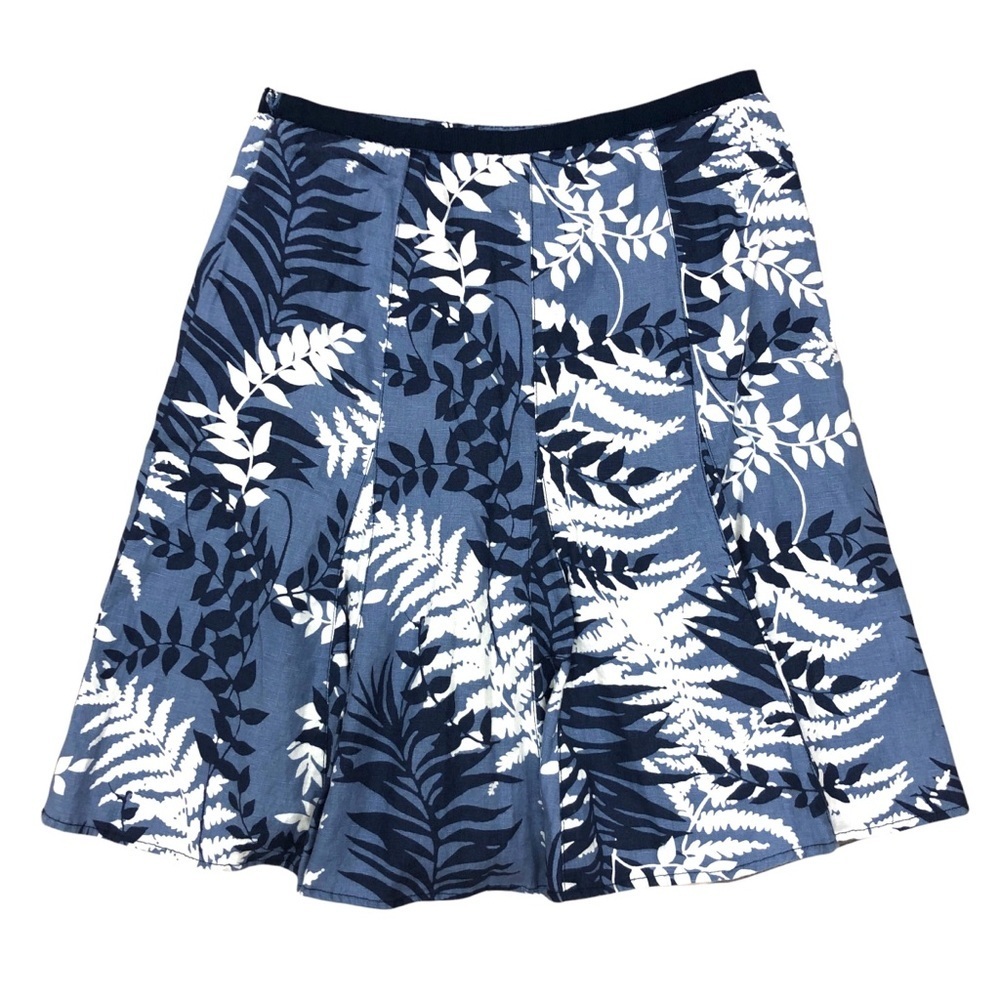 Ann Taylor Petites - 100% linen blue & white fern fit & flare skirt - size 10P.